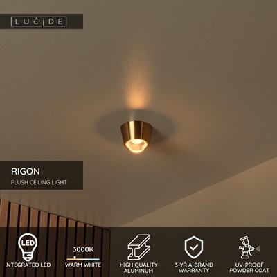 Lucide RIGON - Flush ceiling light - Ø 9 cm - LED - 1x7W 3000K - Matt Gold / Brass